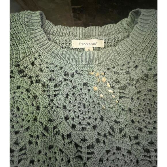 Francesca’s Sage Green Crochet Sweater Top - Scallop Hem - Picture 5 of 8